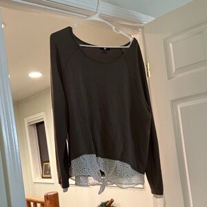 Elegant Olive Long Sleeve Top with Lace Trim